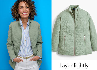 Mock Quilt Concealed Hood Zip Jacket - LA506